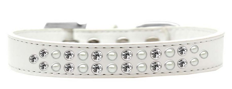 Two Row Pearl and Clear Crystal Size 12 White Dog Collar